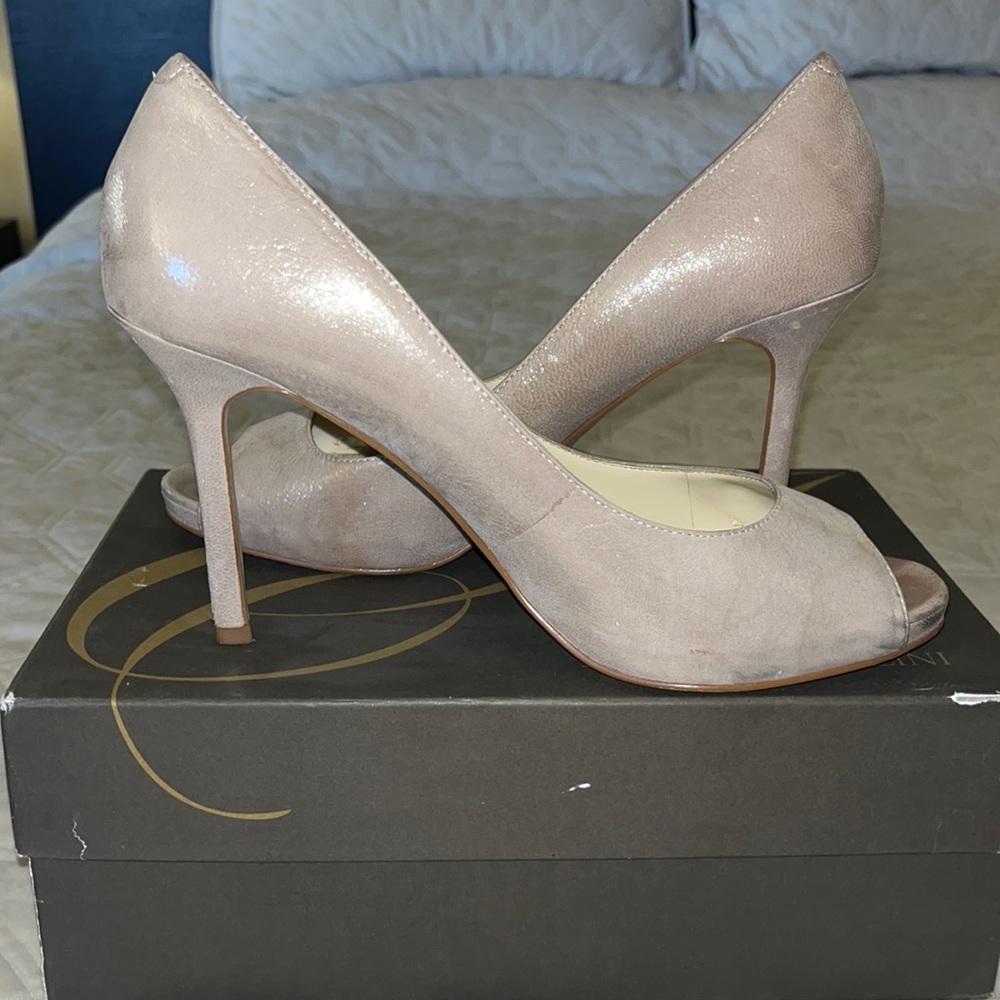 Enzo Angiolini Silver Open Toe Heel